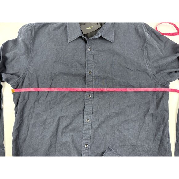 NWT RAG & BONE Griffin Hemp-Cotton Button Up Shirt Navy Size XL $268 - Picture 8 of 9